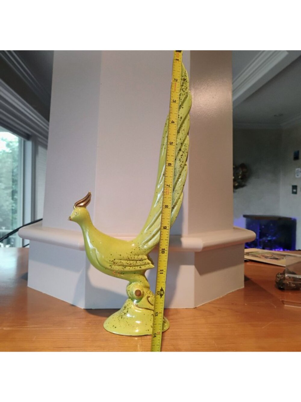 VTG MCM Long Tailed Pheasant Bird Figurine 16.5" Tall Avocado Green & Gold - Picture 8 of 11